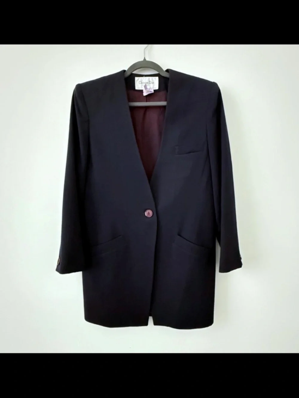 Vintage Christian Dior The Suit Collarless Blazer Jacket 100% Wool Sz 10